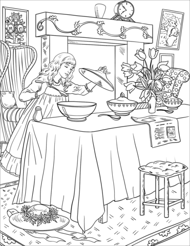 Goldenlocks tastes the porridge of the papa bear coloring page free printable coloring pages