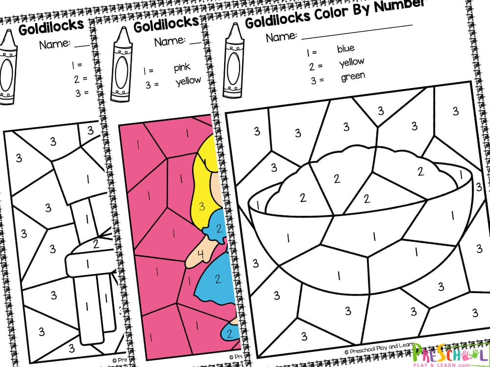 Goldilocks and the three bears color by number worksheets