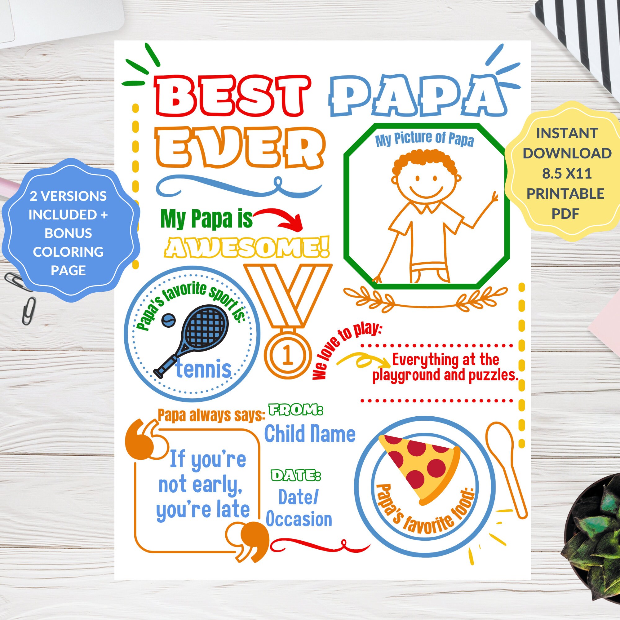 All about papa printable gift for fathers day pa pa fill in the blank note coloring page grandpa pdf printable happy birthday grandad