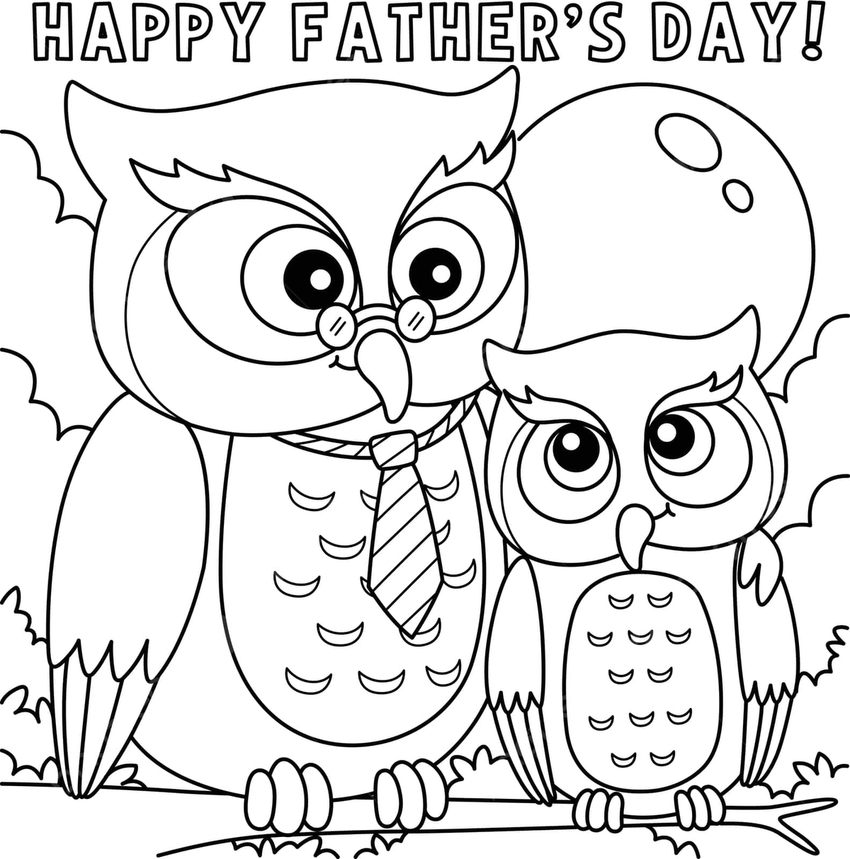 Kidfriendly coloring page featuring a cheerful owl in honor of fathers day vector happy coloring papa png and vector with transparent background for free download