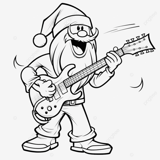 Dibujos animados de papã noel tocando la guitarra elãctrica para colorear pãgina png dibujos navidad para colorear papa noel papa noel png imagen para dcarga gratuita