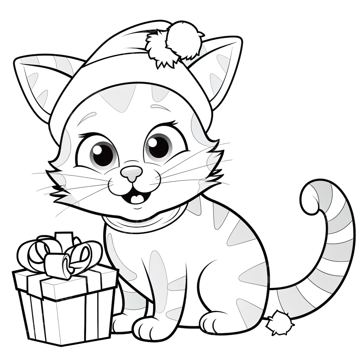 Gato de dibujos animados con regalo en navidad para colorear pãgina png dibujos navidad para colorear navidad divertida gato de navidad png imagen para dcarga gratuita