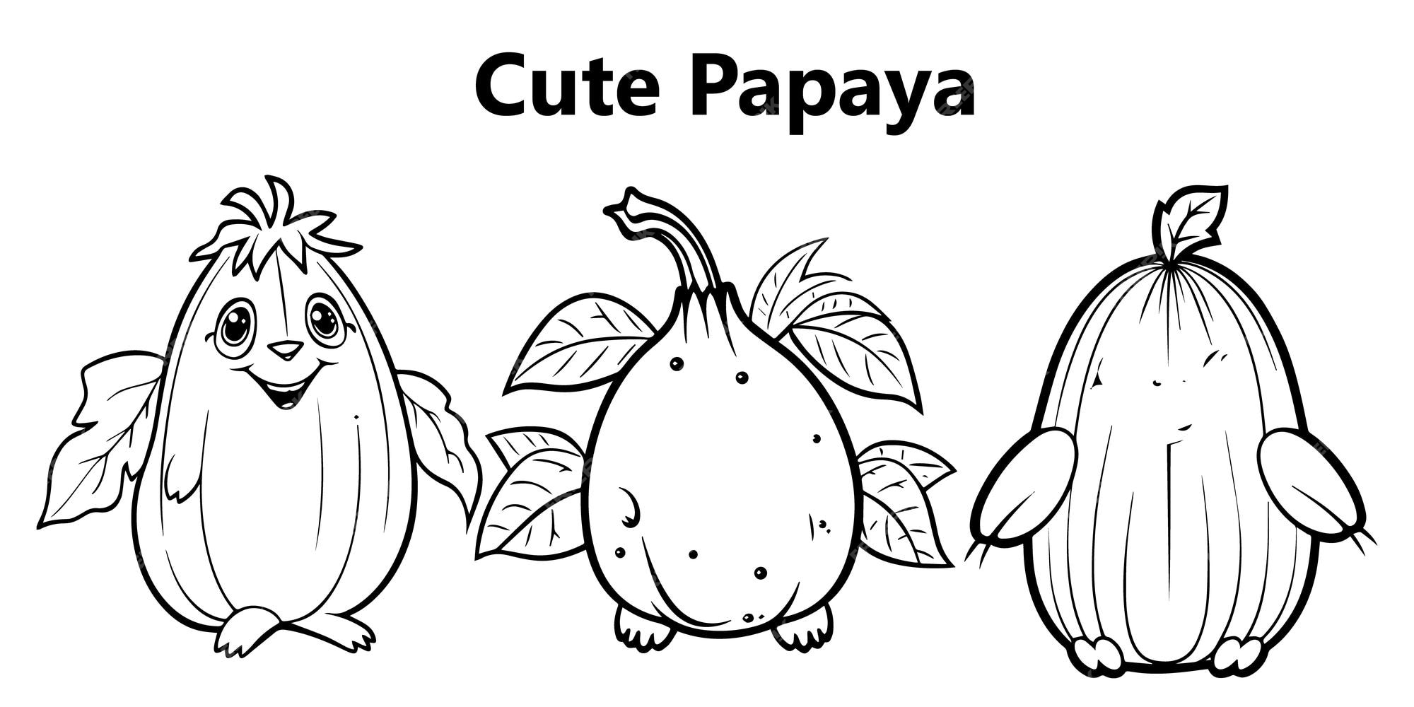 Premium vector line art cute papaya coloring page vector illustration
