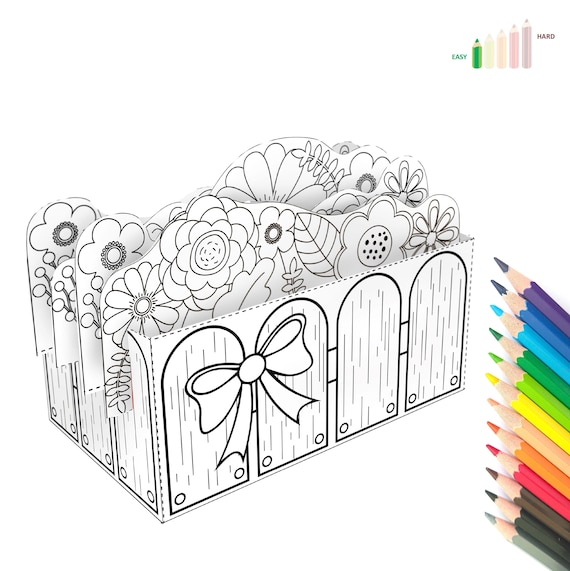 Regalo de papel caja de flores d imprimible para colorear juguete con flores manualidades con papel para niãos