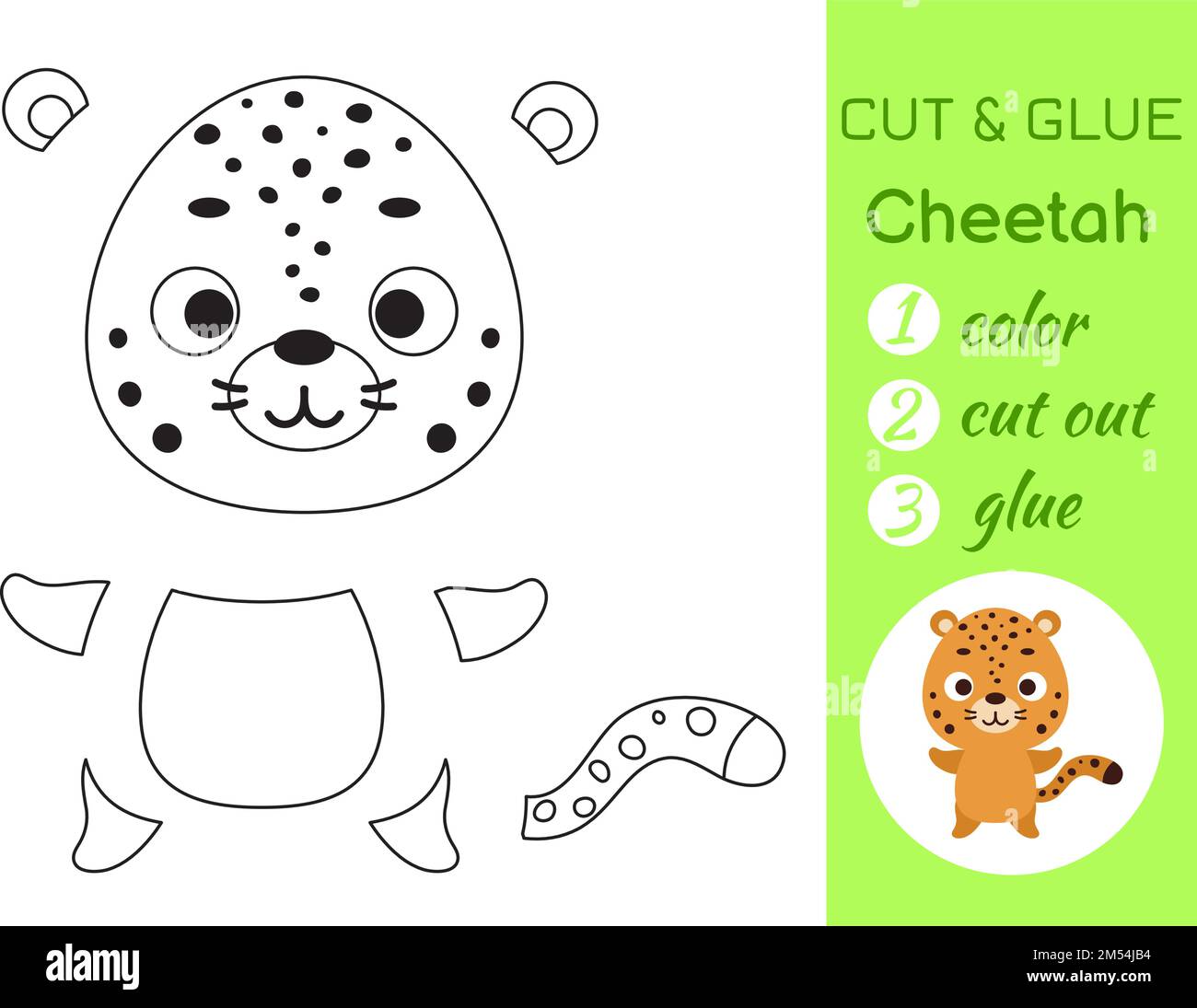 Color cortar y pegar papel pequeão guepardo cortar y pegar la pãgina de actividad de manualidad juego educativo para niãos en edad precolar hoja de trabajo diy juego de lãgica para niãos