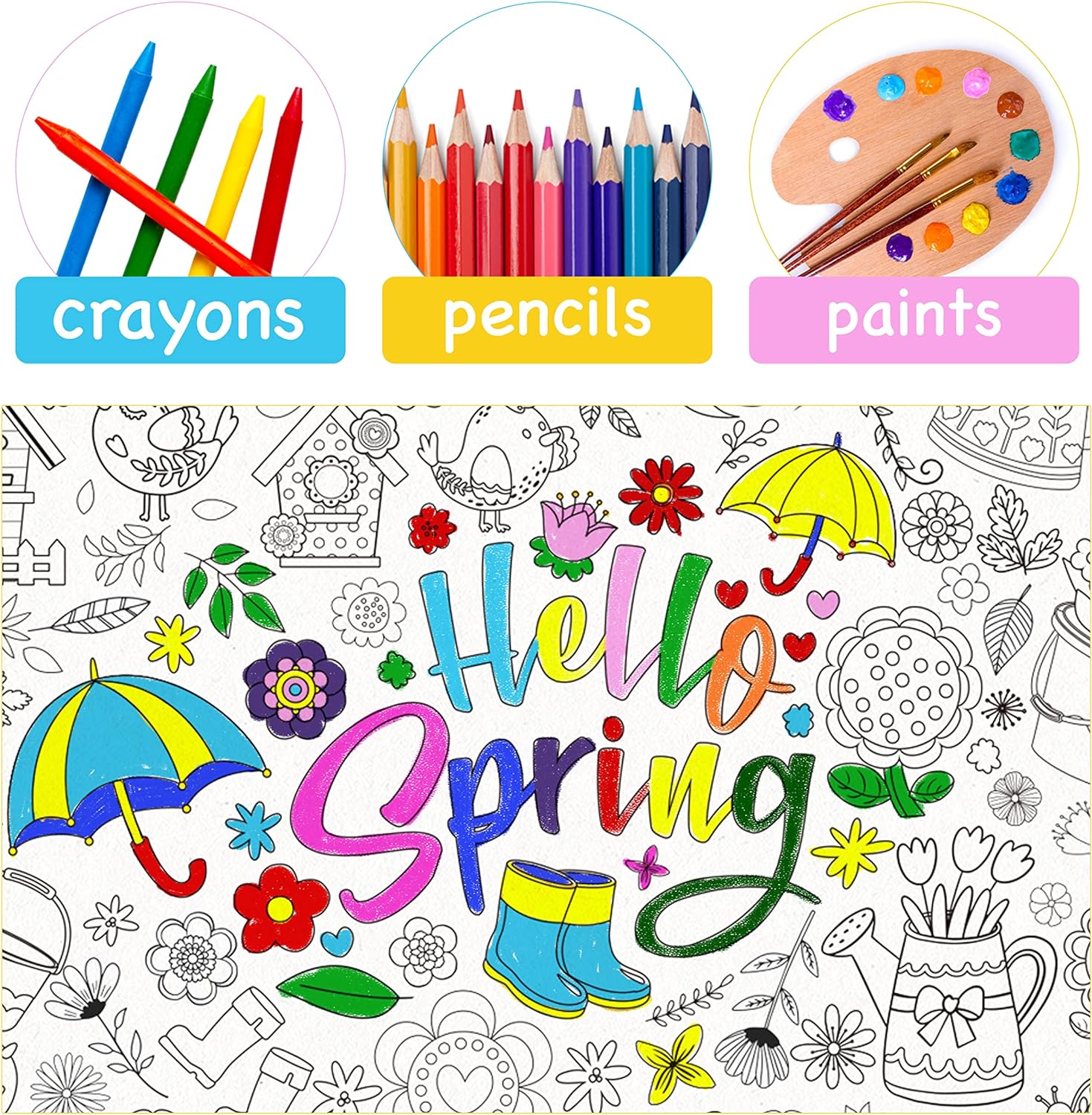Pãster gigante para lorear de primavera n crayones apilables manualidades y actividades educativas pãster de papel jumbo pãster para lorear â