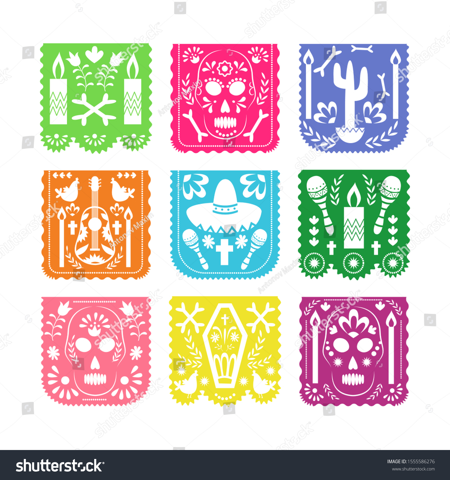 Colorful square papel picado set mexican stock vector royalty free