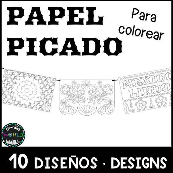 Papel picado de mayo pennants to color bunting mexico cinco banderines latino papel picado clip art smile world
