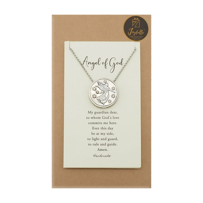 Joyfulle guardian angel coin pendant necklace gifts for women religious jewelry with prayer greeting card