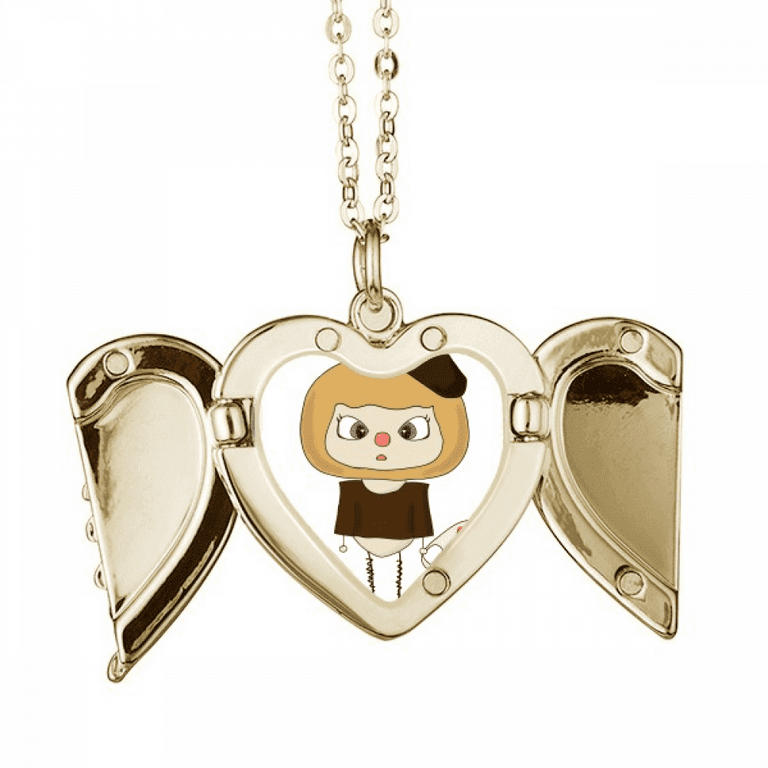 Career artist color pen paper view uu folded wings peach heart pendant necklace