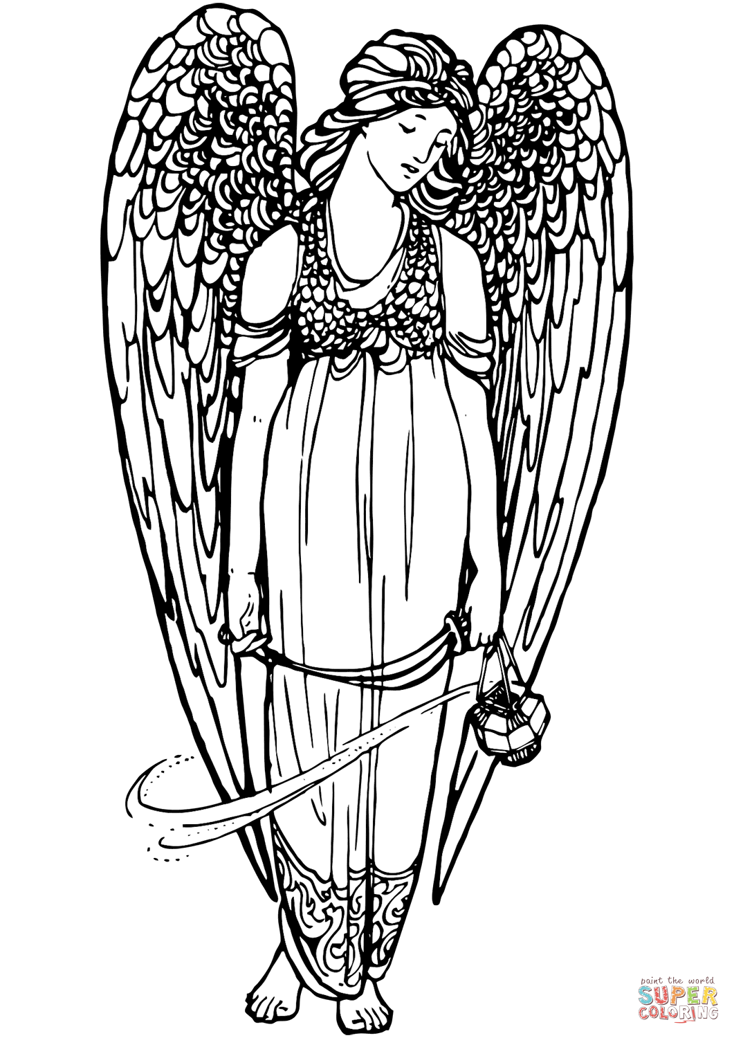 Angel with lantern coloring page free printable coloring pages