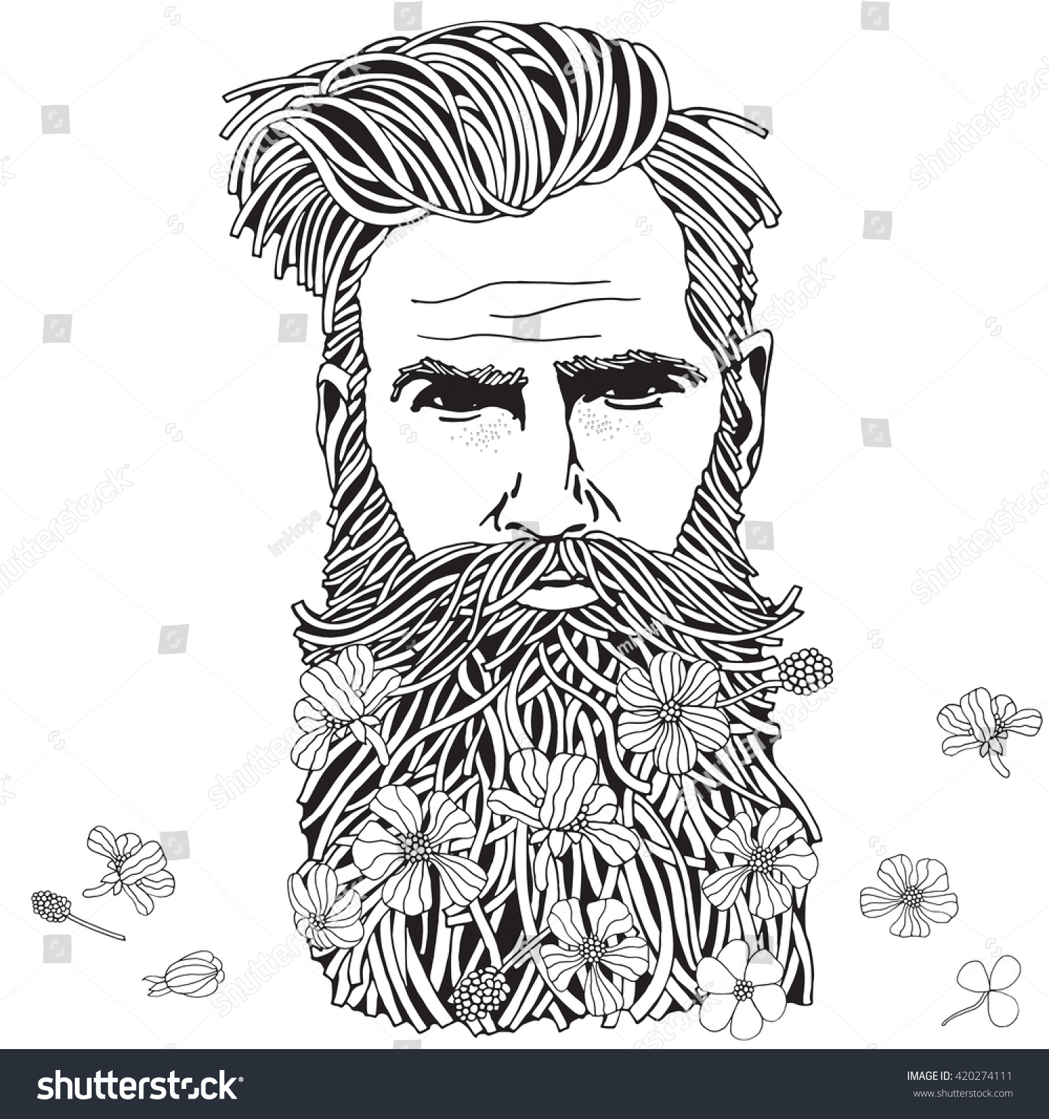 Bearded hipster man coloring book page stock vector royalty free