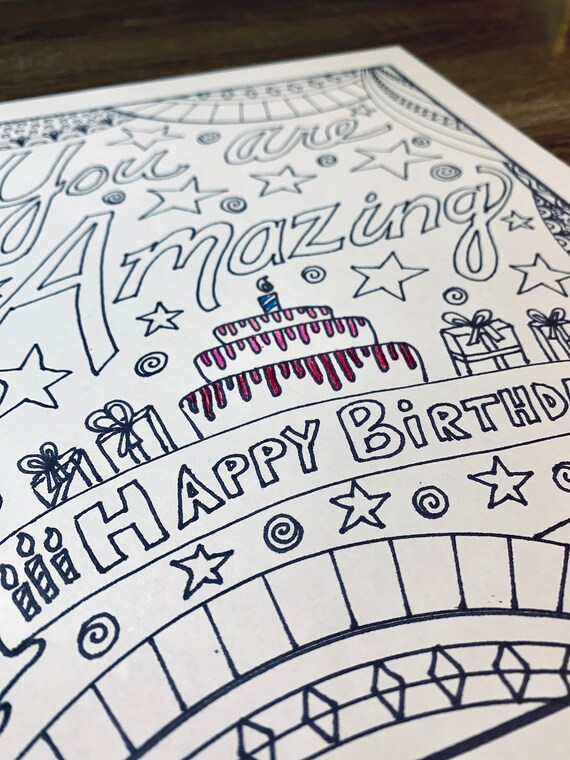 Happy birthday coloring page you are amazing printable coloring page downloadable pdf cake coloring page
