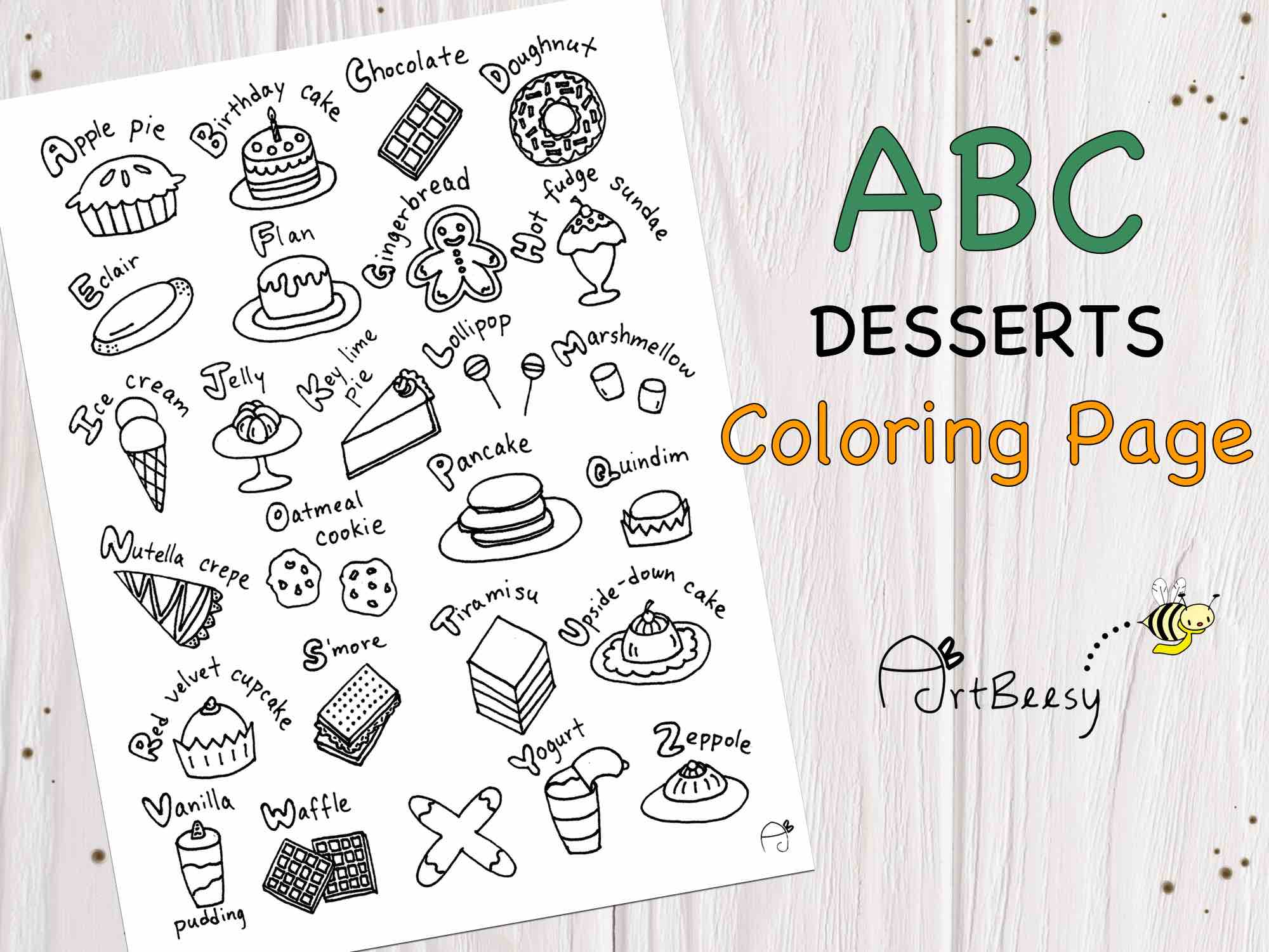 Abc desserts printable coloring page â