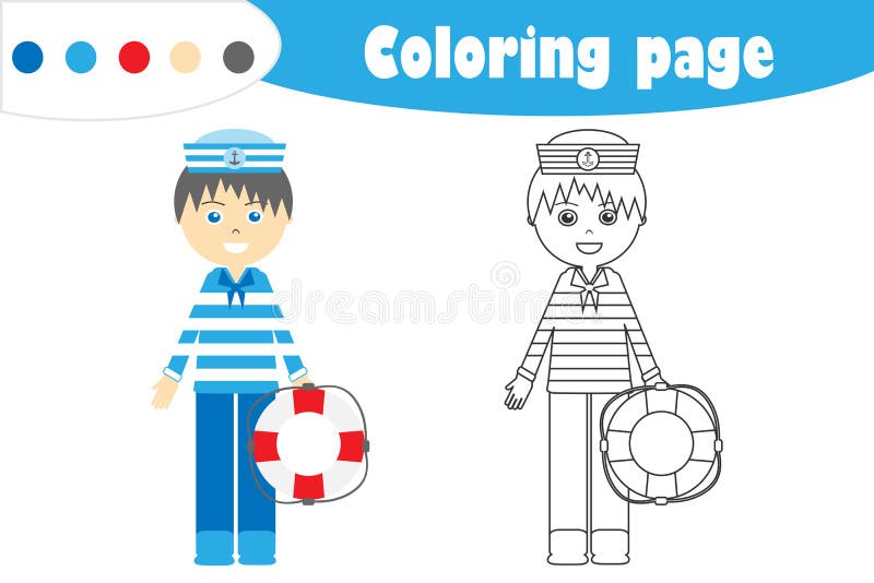 Sailor in cartoon style coloring page education paper game for the development of children kids preschool activity printable stock illustration