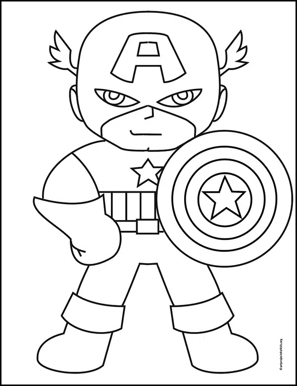 Easy how to draw captain america tutorial and coloring page