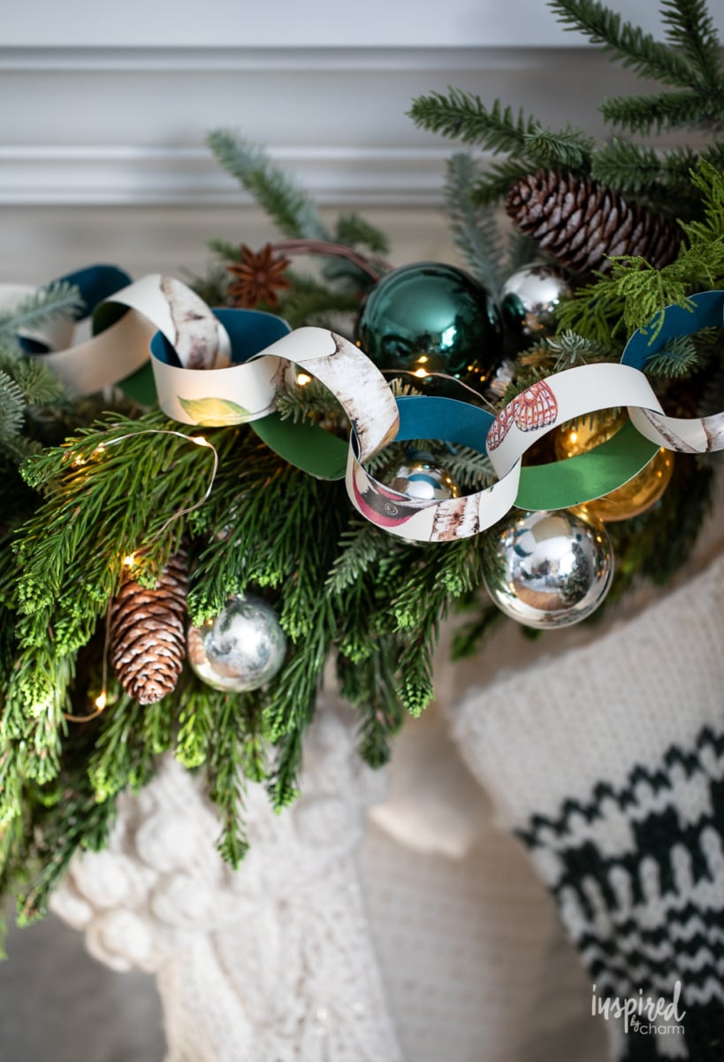 Christmas paper chain made with wallpaper