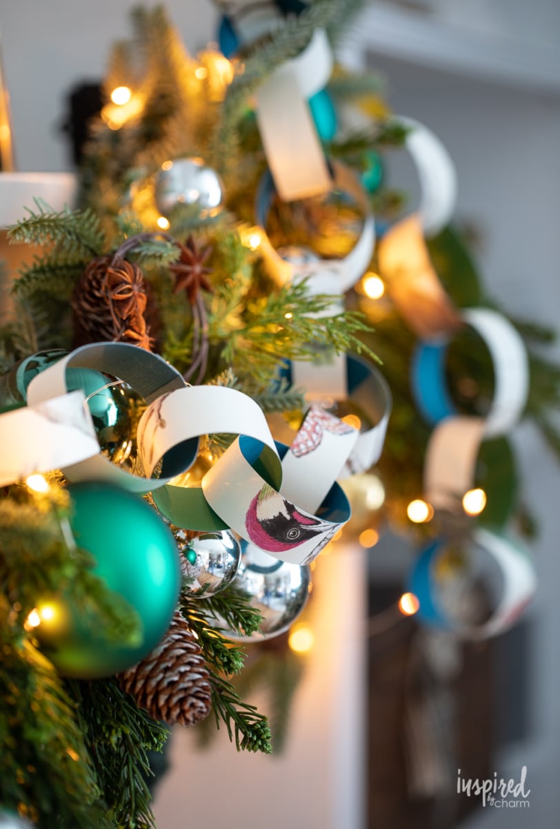 Christmas paper chain made with wallpaper