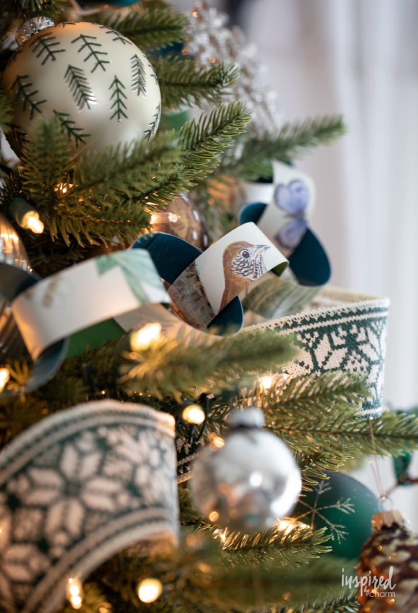 Christmas paper chain made with wallpaper