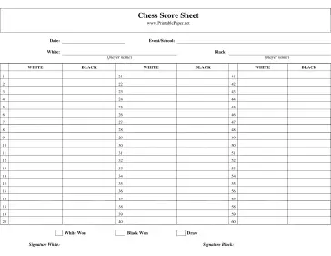 Printable chess score sheet