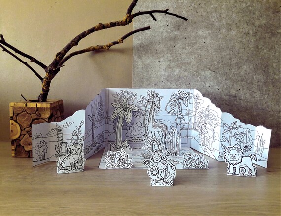 Jungle pop up card coloring pages jungle nursery diorama printable printable paper theater d coloring pages jungle baby shower