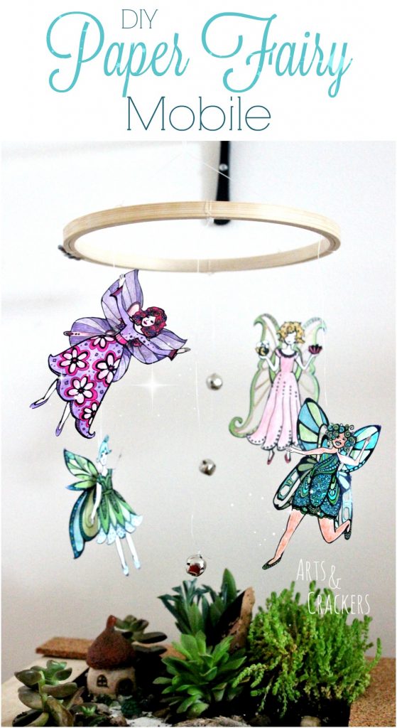 Fairy mobile coloring page craft tutorial