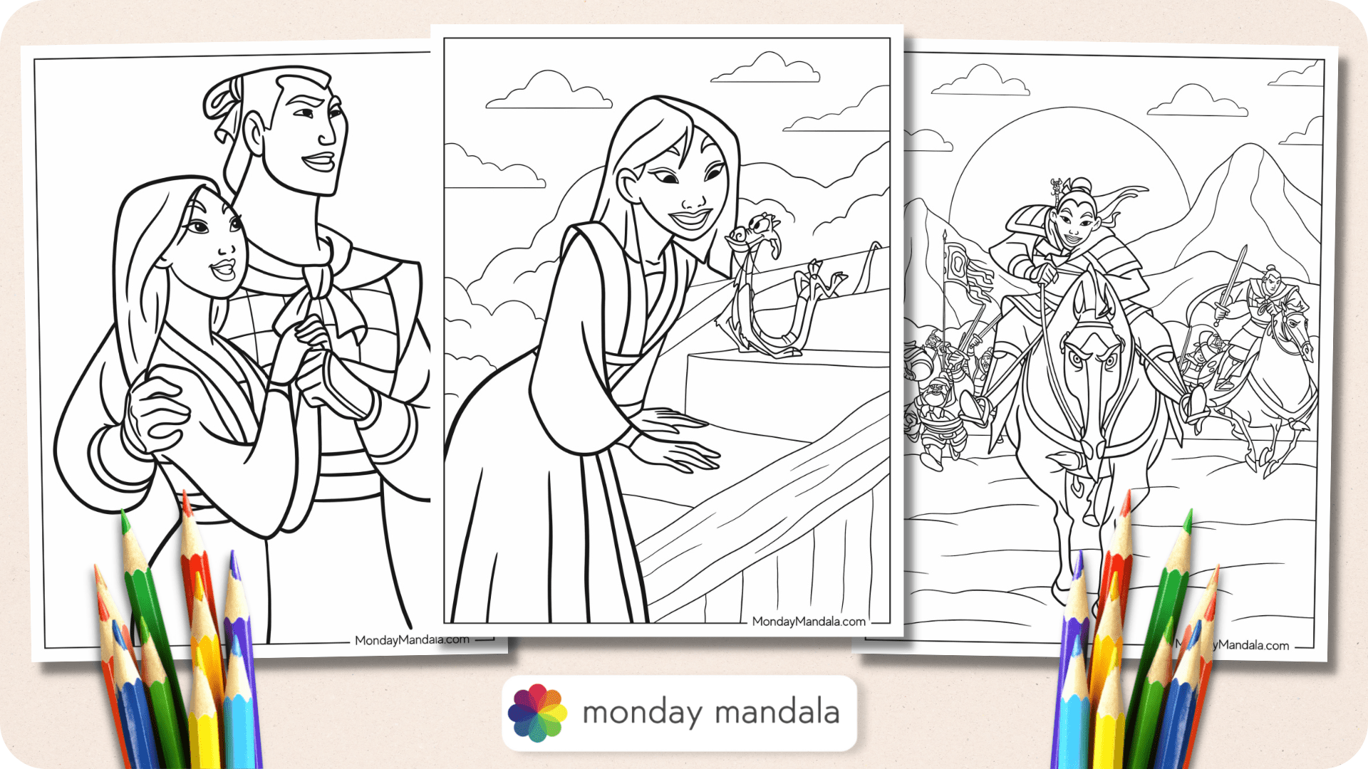Mulan coloring pages free pdf printables