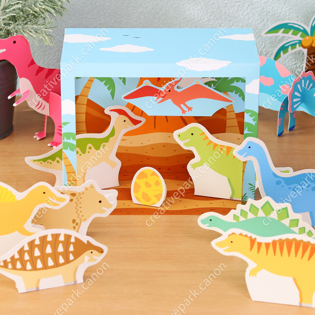 Diorama of the miniature garden dinosaurs