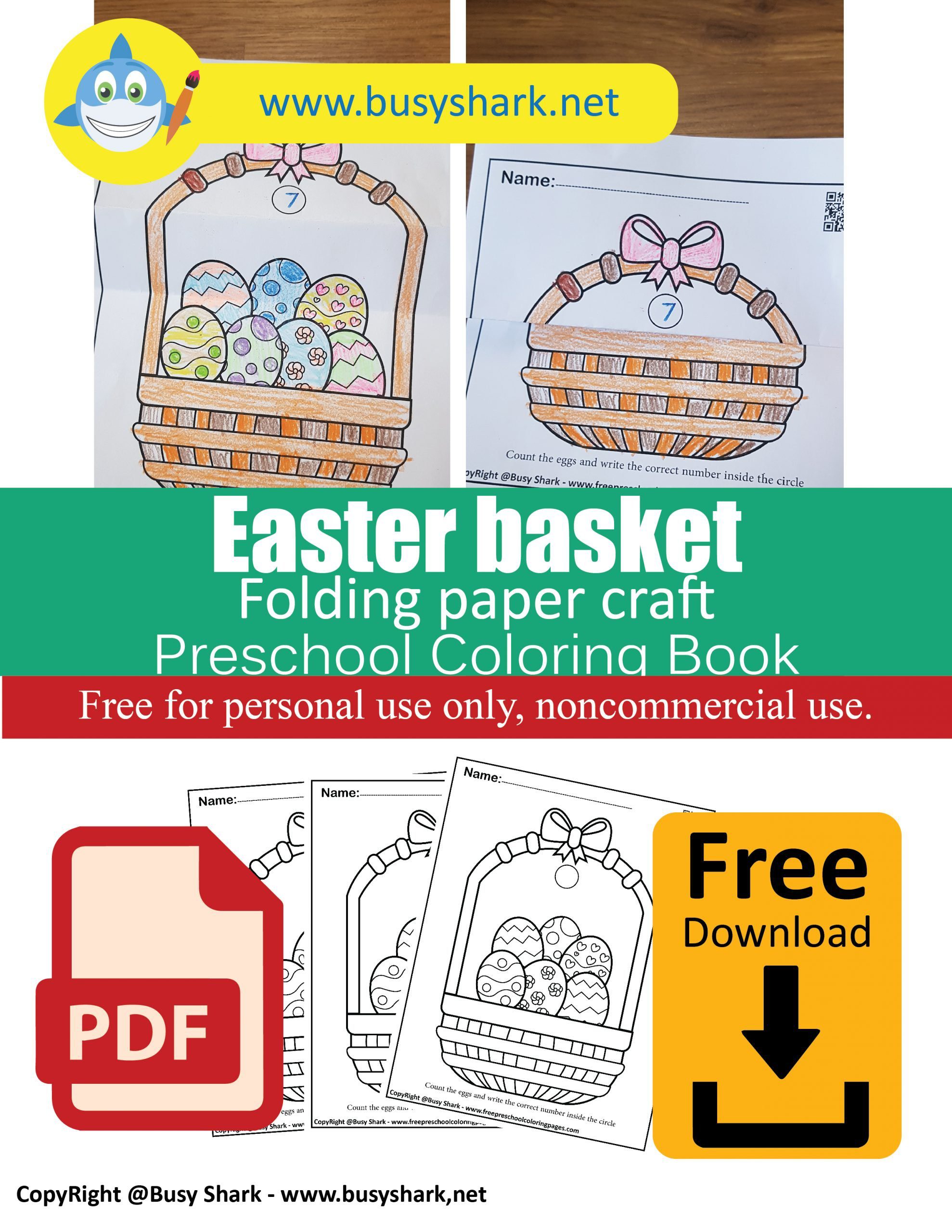 Easter basket colorful eggs spring folding paper craft activity