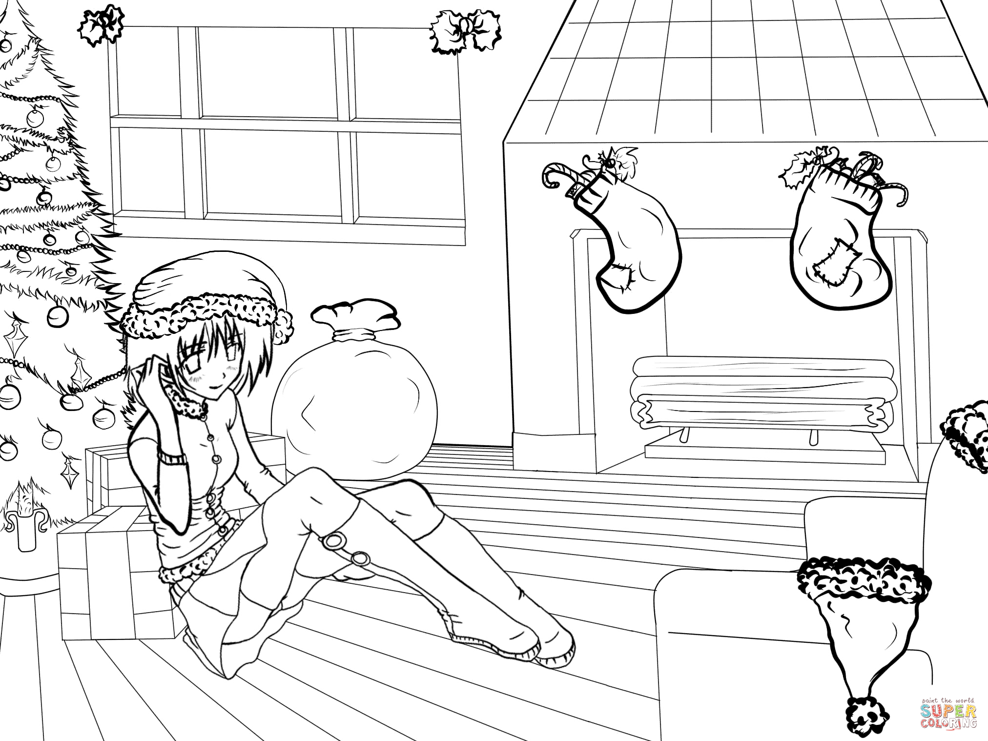 Anime christmas scenes by gabriela gogonea coloring page free printable coloring pages