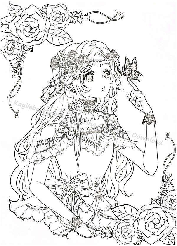 Instant download princess portrait secret garden anime coloring book pdf libros para colorear ilustraciones bocetos bonitos