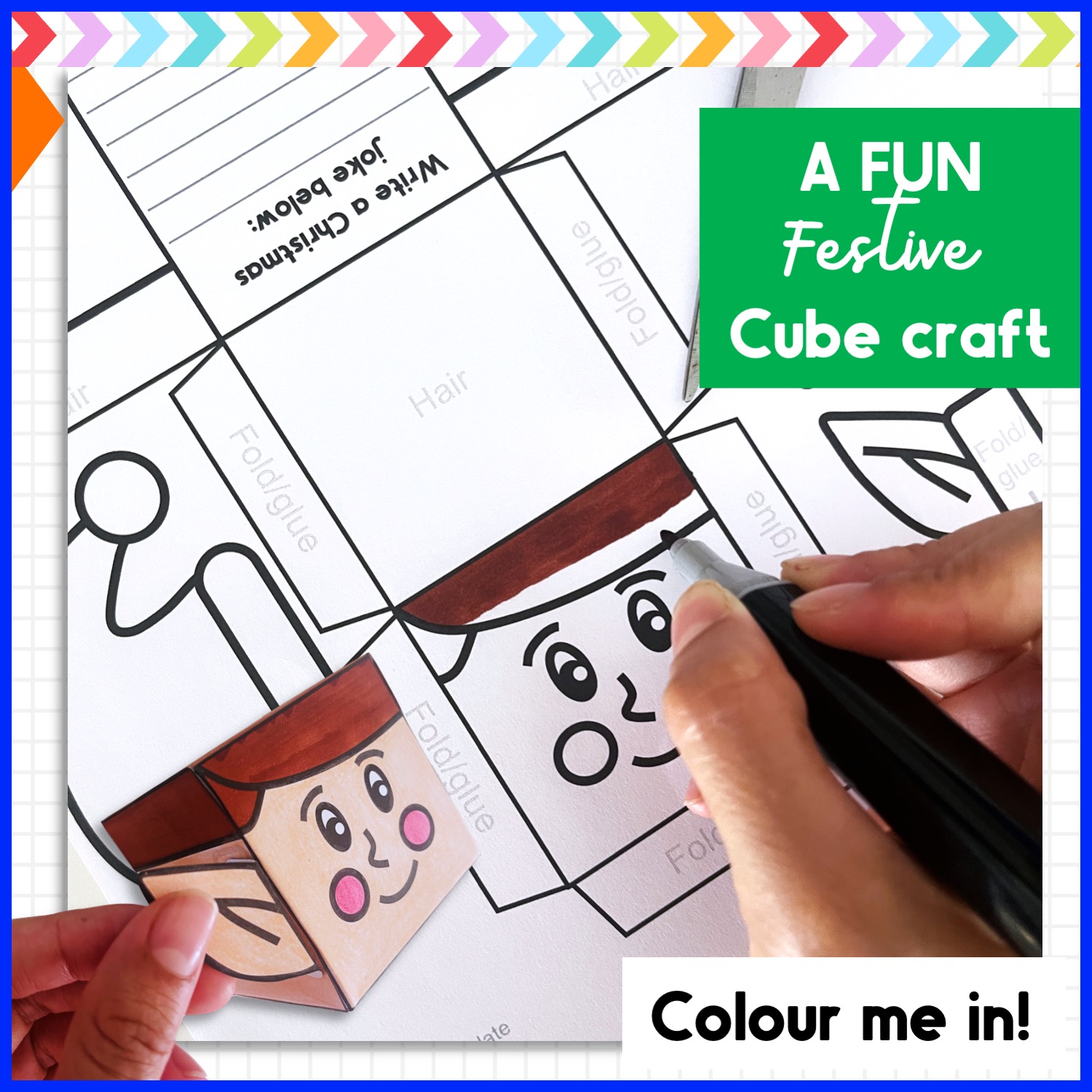 Christmas elf d paper cube craft