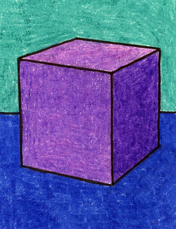 Easy how to draw a cube tutorial and cube coloring page
