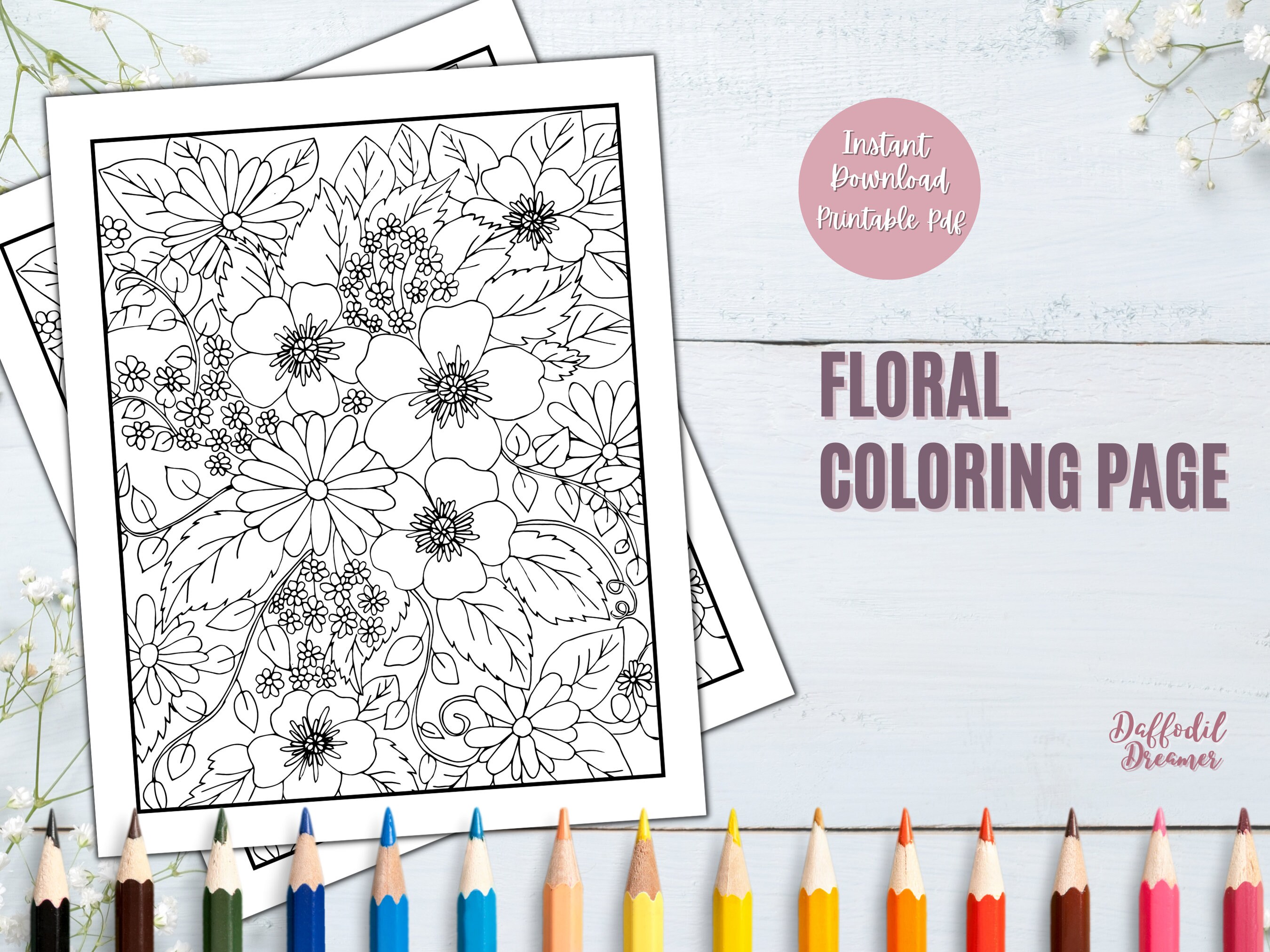 Floral color page relaxing coloring pages adult coloring