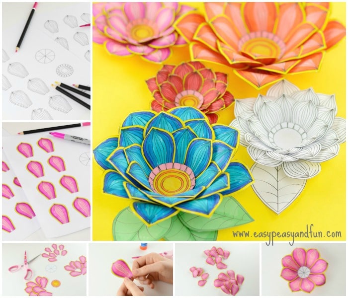 Paper craft flowers d coloring pages