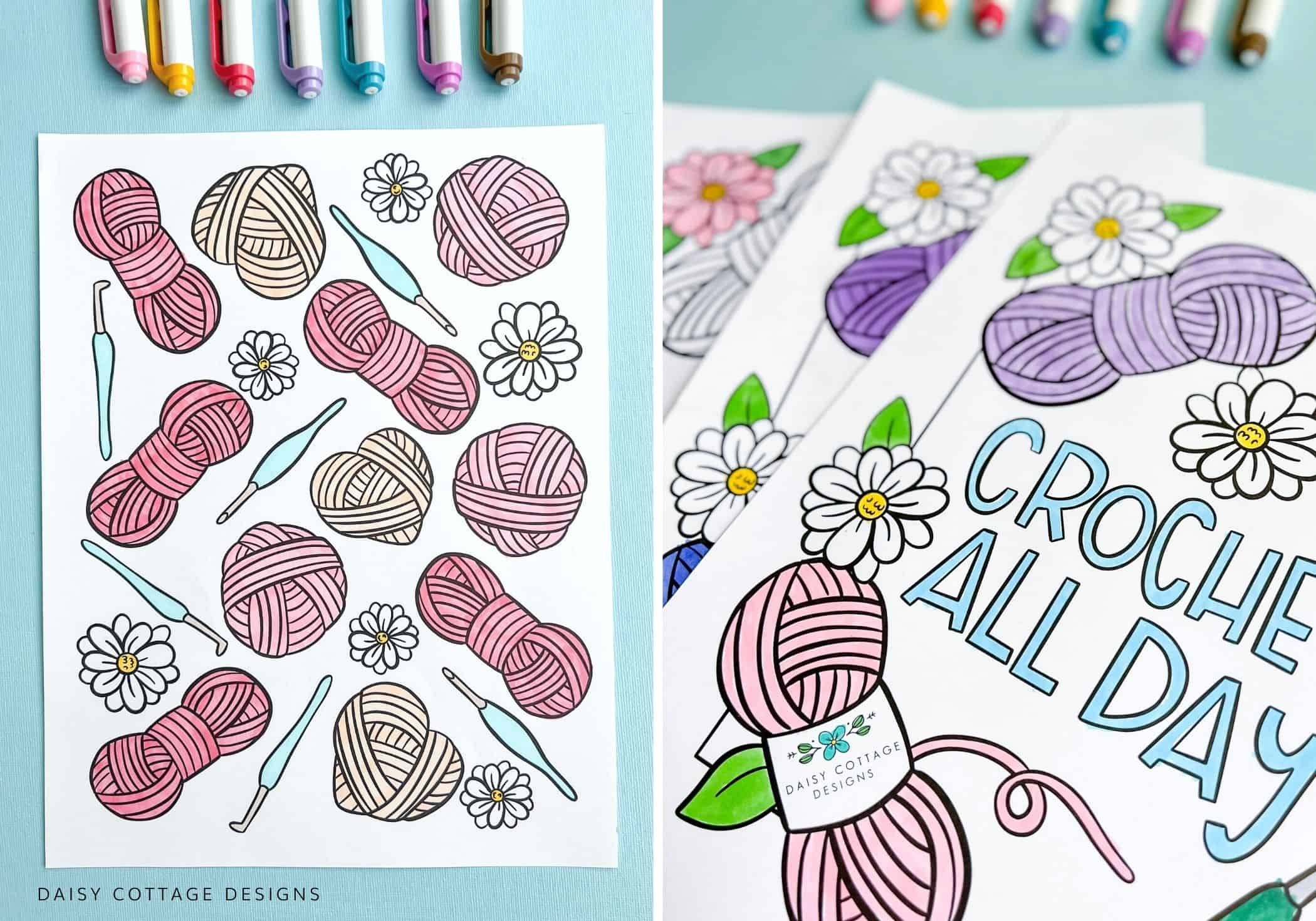 Yarn daisy coloring page free printables
