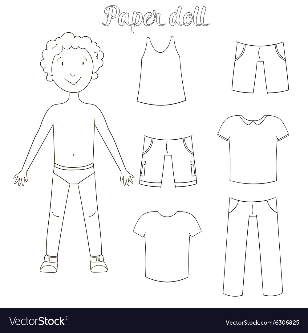 Paper doll boy and clothes coloring book vector image