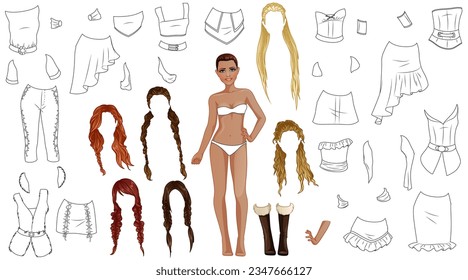 Viking fashion coloring page paper doll stock vector royalty free