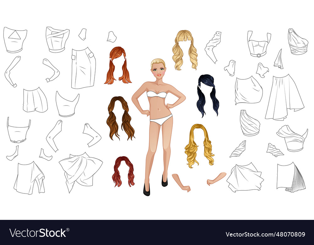 Fashion goddess coloring page paper doll vector image