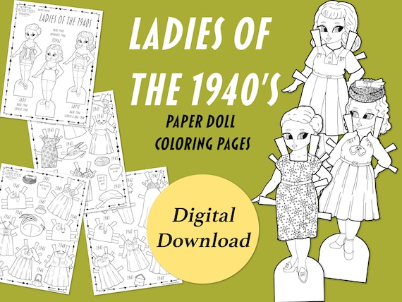 S paper doll printable coloring book pdf retro fashion paper dolls coloring pages for kids printable paper dolls black and white instant download