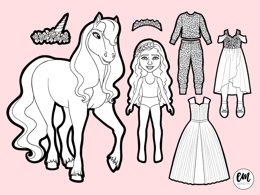 Amelia pony paper doll colouring page instant download