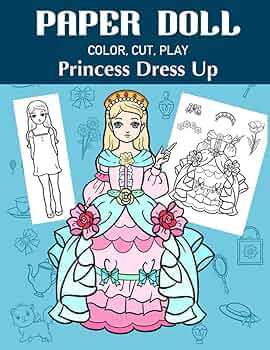 Paper doll color cut play princess dress up coloring book for kids