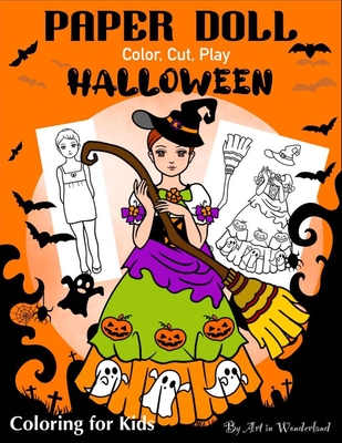 Paper doll color cut play halloween coloring book for kids and adults