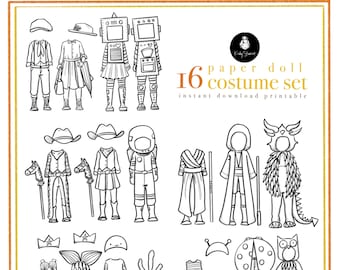 Paper doll printable costume bundle craft kit birthday party adult colouring sheet modern paper doll printable