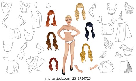 Hundred colour paper dolls cutout clothes royalty