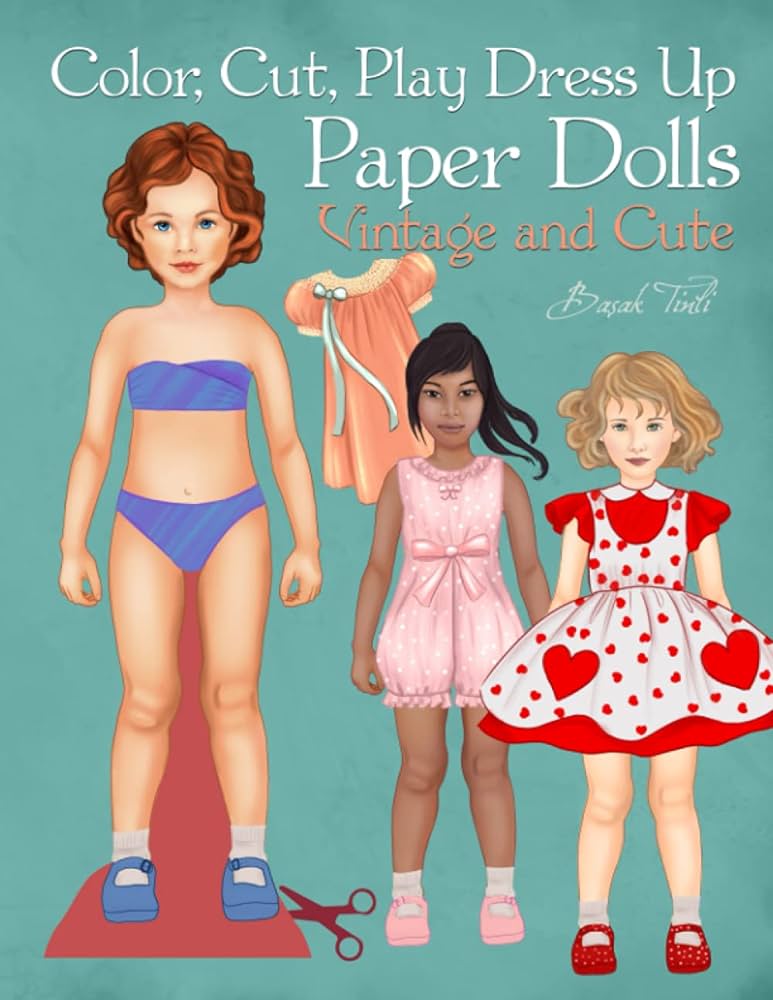 Color cut play dress up paper dolls vintage and cute fashion activity book paper dolls for scissors skills and coloring tinli basak toys games