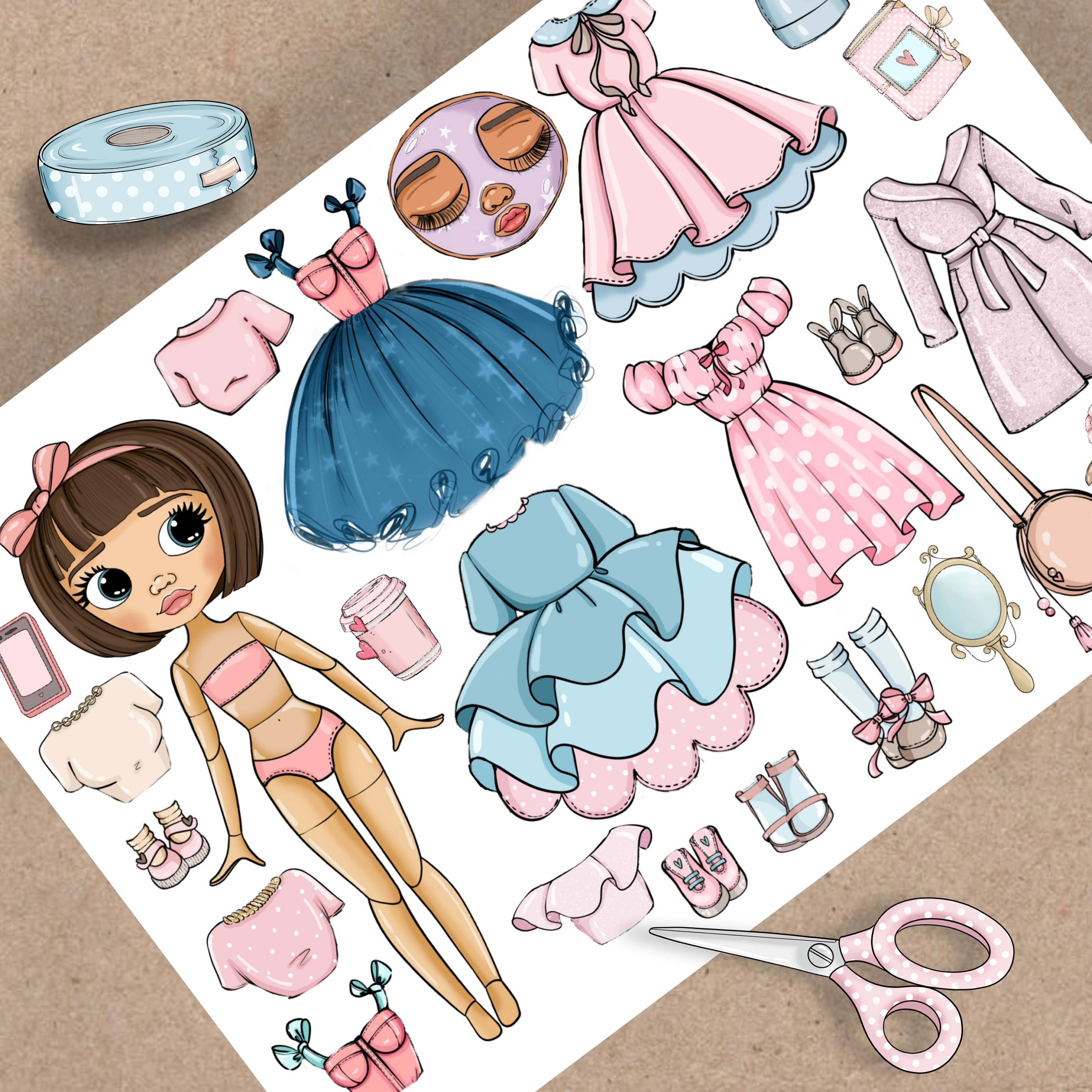 Printable paper doll blythe with clothes digital pdf instant download dress up cut out doll busy book activity fashion girl template