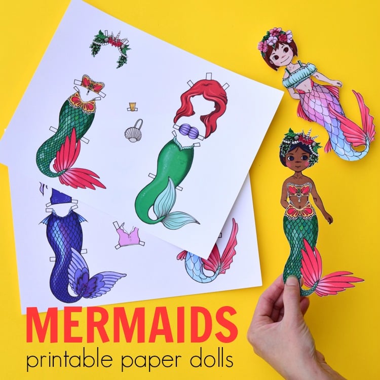 Mermaid paper dolls printable template adventure in a box