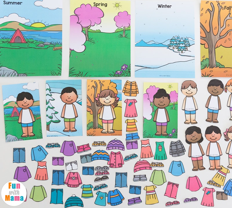Printable winter paper dolls dress up busy bag
