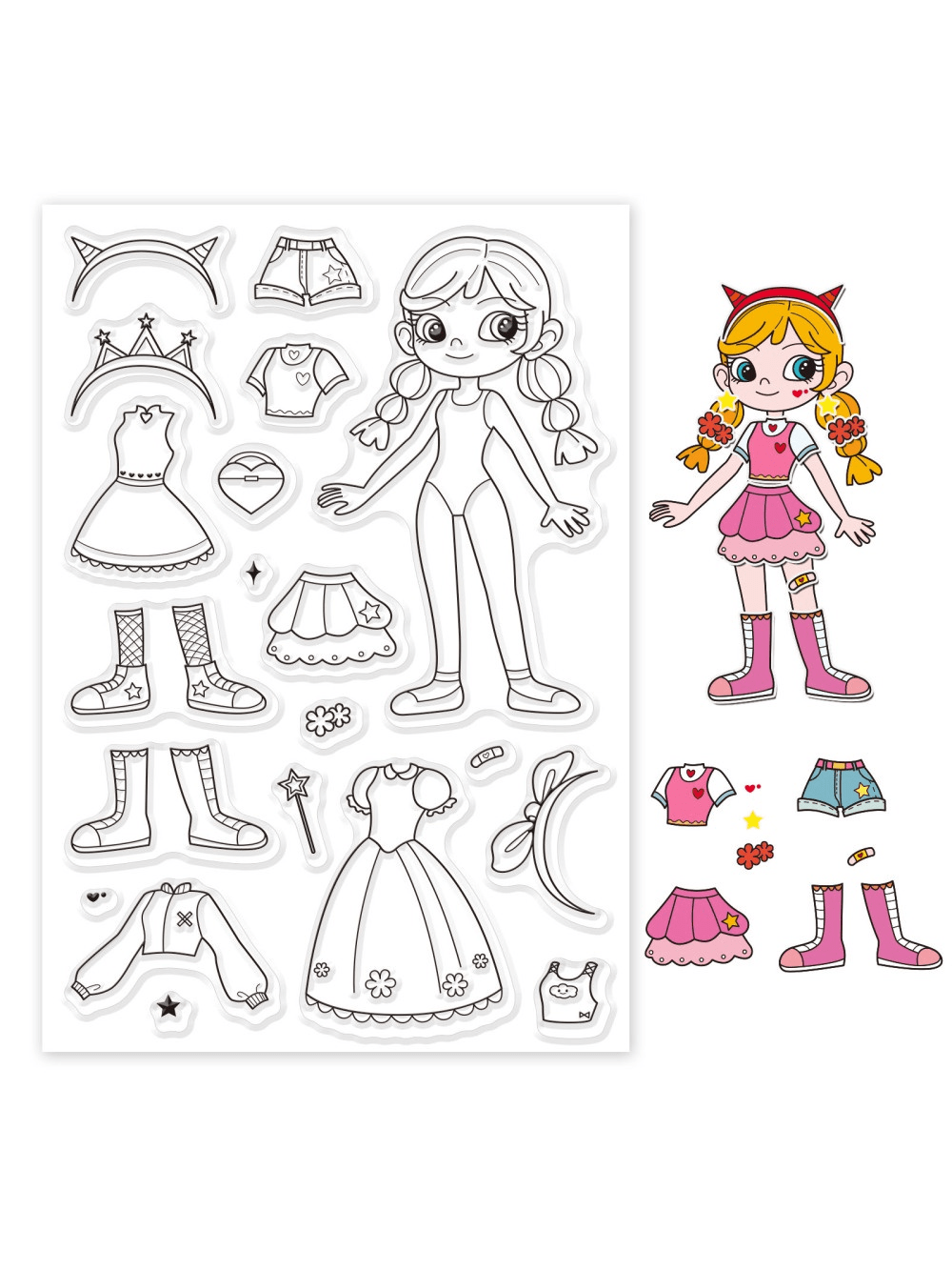 Sheet cartoon girl clear stamps clothes dress up game siline clear stamp seals for cards making diy scrapbooking photo journal album der craft
